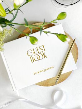 Personalised Gold Foiled Wedding Guest Book, Hardback, 2 of 9