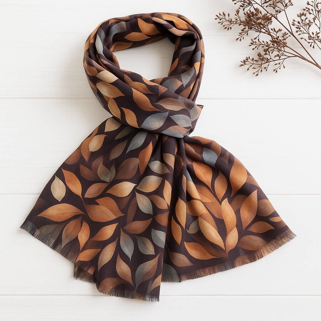 Autumn Whisper Leaf Print Scarf, 1 of 7