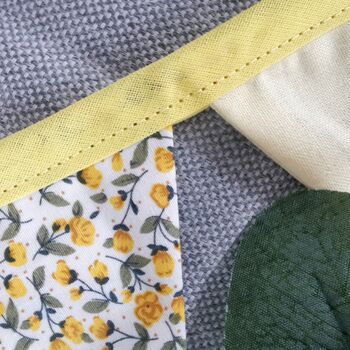 Bunting In Butter Yellow With Ditsy Floral Flowers. Bunting Flags Girls Bedroom, Personalised Baby Room Garland Name Banner, 10 of 12