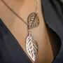 Gold Silver Plated Twin Double Tree Leaf Lariat, thumbnail 7 of 8