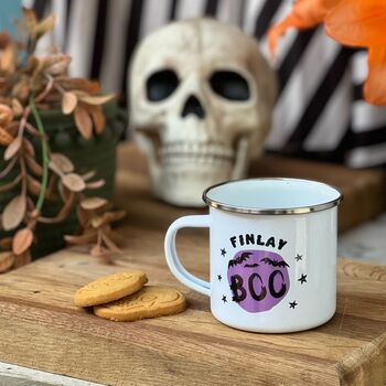 Personalised Boo! Halloween Enamel Mug, 4 of 11