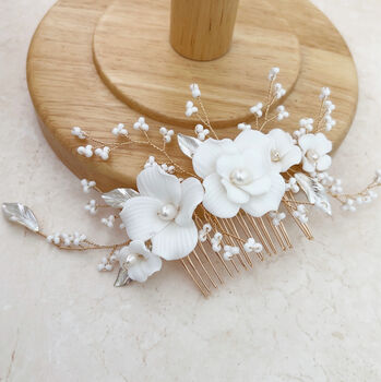 White Bridal Hair Comb, 4 of 5