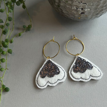Glitter Scallop Embroidered Fabric Hoop Earrings, 4 of 4