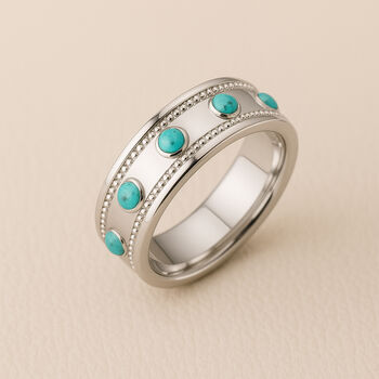 Personalised Sterling Silver Turquoise Stud Spinner Ring, 4 of 12