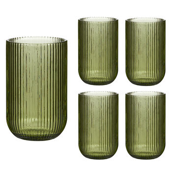 Palermo Set Of Four Green Ribbed Highball Tumblers, 2 of 5