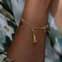 18ct Gold Three Station Charm Collector Bracelet With Hammered Discs, thumbnail 3 of 4