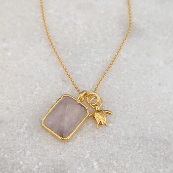 The Duo Rose Quartz Necklace, Gold Plated, 6 of 11