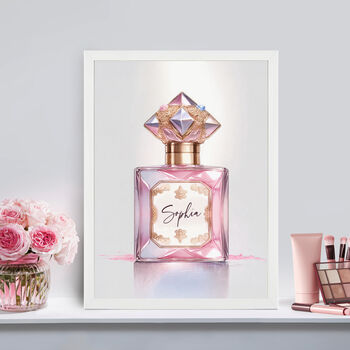Teen Girls Personalised Perfume Print | Pink Wall Art | Make Up Station Wall Art Personalised With Name, 3 of 3