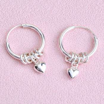 Sterling Silver Sweetie Heart Hoop Earrings, 3 of 7