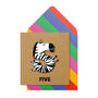 Handmade Kids Zebra 5th Birthday Personalised Greeting Card, thumbnail 1 of 5