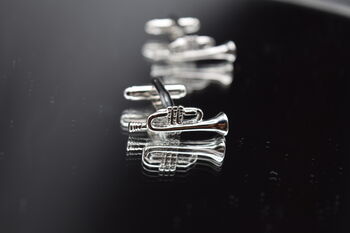 Trumpet Silver Cufflinks Gift For Musicians 316 L Stainless Steel Jazz Accessory, 5 of 5