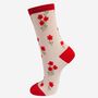 Women's Floral Bamboo Socks Red Wild Flowers, thumbnail 1 of 2