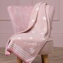 Personalised Ziggle Stars Knitted Pink Baby Blanket, thumbnail 1 of 6