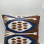 Square Ikat Silk Cushion Blue, Brown And White Abstract Design, thumbnail 3 of 10