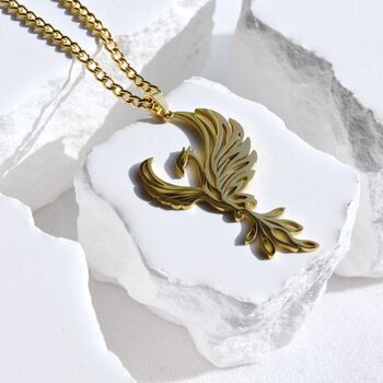 18 K Gold Phoenix Necklace Gift Firebird Pendant, 4 of 5