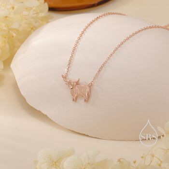 Tiny Highland Cow Pendant Necklace In Sterling Silver, 6 of 12