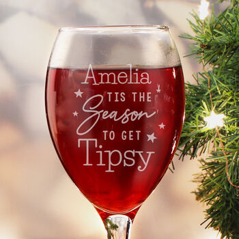 Personalised Tis The Season To Get Tipsy Season Wine Glass Gift Boxed – Christmas Gift Idea, 3 of 5