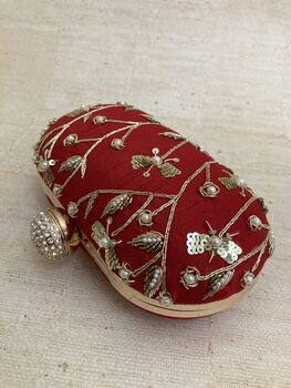 Deep Red Velvet Handcrafted Oval Clutch Bag, 5 of 7