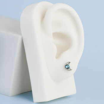 Sterling Silver Blue Crystal Star And Moon Stud Earrings, 2 of 5