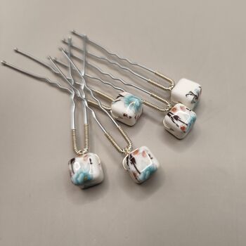 Set Of Five Ceramic Floral Wedding Hair Pins, 6 of 12
