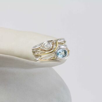 Blue Topaz And Freshwater Pearl Statement Ring, 4 of 11