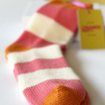 100% Cashmere Bold Coral Stripe Socks, 7 of 10