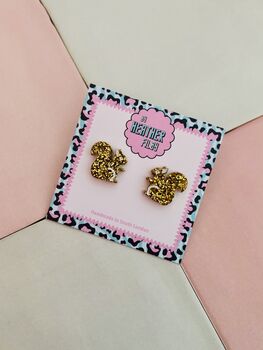 Squirrel Glitter Resin Studs / Forest Lover Gift / Cute Wildlife Accessories / Handmade Jewellery, 2 of 5