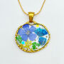 Pendant Necklace With Blue Flowers In Silver Or Gold, thumbnail 1 of 10