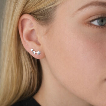 Sterling Silver Triple Star Climber Stud Earrings, 2 of 8