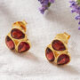 Garnet Triple Teardrop Gold Plated Silver Stud Earrings, thumbnail 1 of 12