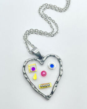 Hand Made Cute Heart Face Character Necklace Silver Or Gold, 2 of 10