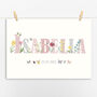 Floral Personalised Flowers Children's Name Print, thumbnail 1 of 5