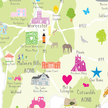 Personalised Worcestershire Map: Add Favourite Places, 3 of 3
