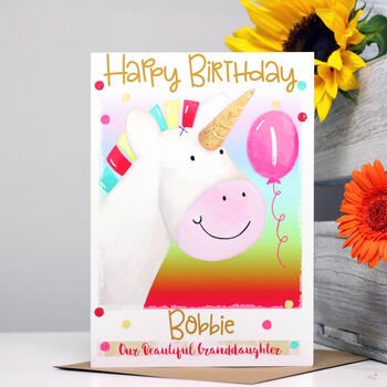 Personalised Unicorn Rainbow Birthday Card, 2 of 8