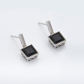 Sapphire 925 Sterling Silver Square Drop Earrings, 2 of 3