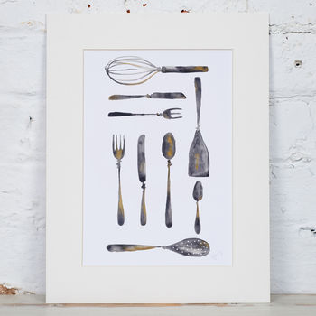 Cutlery And Kitchen Utensil Grid Print, 3 of 5