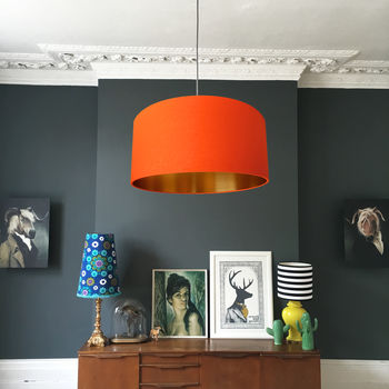 Tangerine Orange Lampshades With Copper Or Gold Lining, 3 of 11