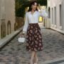 Deanna Skirt In Brown Floral Vintage 1940s Style, thumbnail 3 of 3