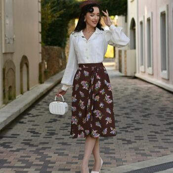 Deanna Skirt In Brown Floral Vintage 1940s Style, 3 of 3