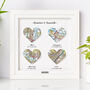 Three Personalised Heart Maps Framed Print, thumbnail 3 of 12