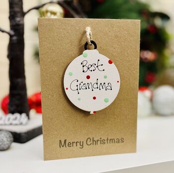 Personalised Grandma Bauble Christmas Card Tree Decoration, 2 of 2