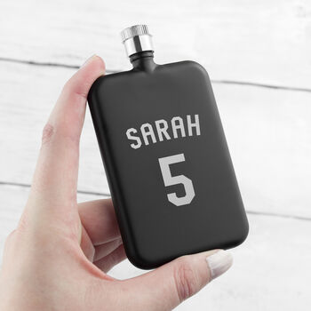 Personalised Black Slimline Football Shirt Hip Flask, 2 of 5