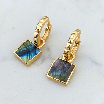 The Square Labradorite Gold Plated Gemstone Earrings, 4 of 8