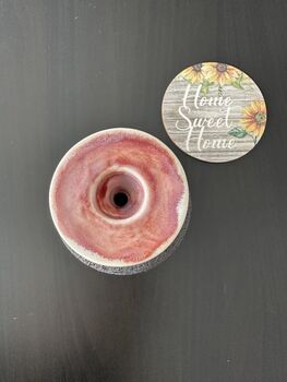 Handmade Porcelain Vase Textured Charcoal Black Base With Glossy Red Glazed Rim, 4 of 4