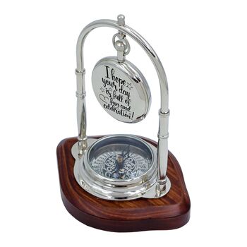 Personalised Chrome 18th Anniversary Desk Clock With Compass, 2 of 9