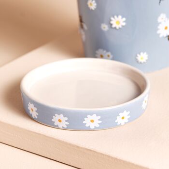 Small Blue Daisy Bee Ceramic Planter And Tray, 2 of 3