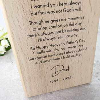 Personalised Happy Heavenly Father's Day Wooden Tea Light Holder 13cm H, 3 of 5