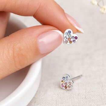Sterling Silver Pride Heart Stud Earrings – 5mm, 3 of 7
