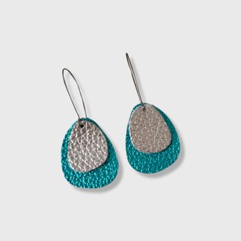 Turquoise Leather Earrings Two Layers Six Styles, 3 of 9