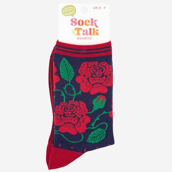 Women's English Rose Floral Print Bamboo Socks, 4 of 4